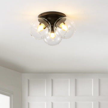 Iris 11.5" Farmhouse Rustic Iron/Glass LED Semi Flush Mount - JONATHAN Y